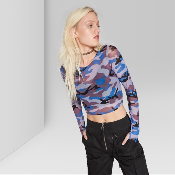 blue camo mesh top